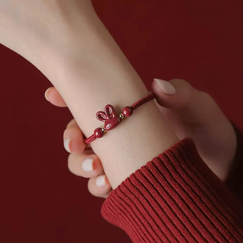 Cinnabar Chinese Zodiac Rabbit Luck Bracelet 14-17cm - Image 3