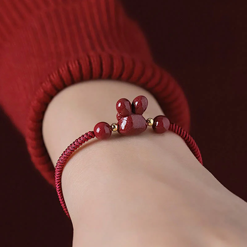 Cinnabar Chinese Zodiac Rabbit Luck Bracelet 14-17cm - Image 4