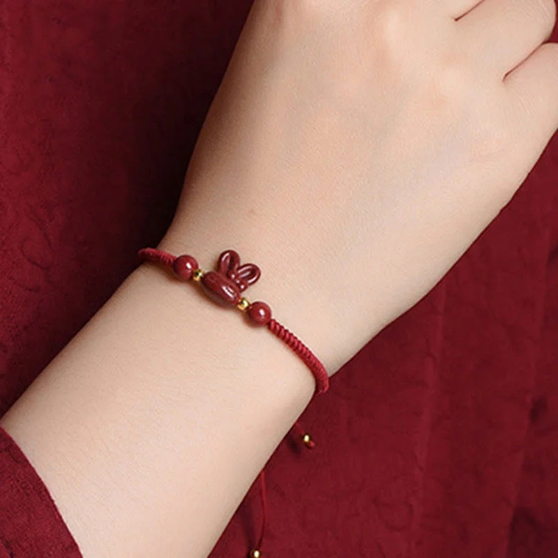 Cinnabar Chinese Zodiac Rabbit Luck Bracelet 14-17cm - Image 5