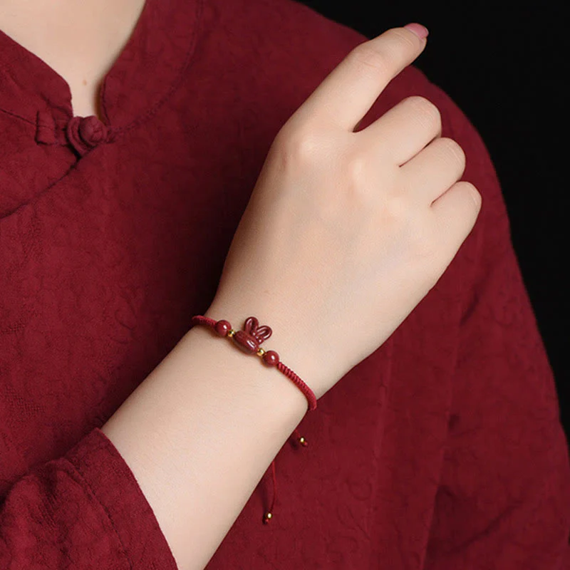 Cinnabar Chinese Zodiac Rabbit Luck Bracelet 14-17cm - Image 7