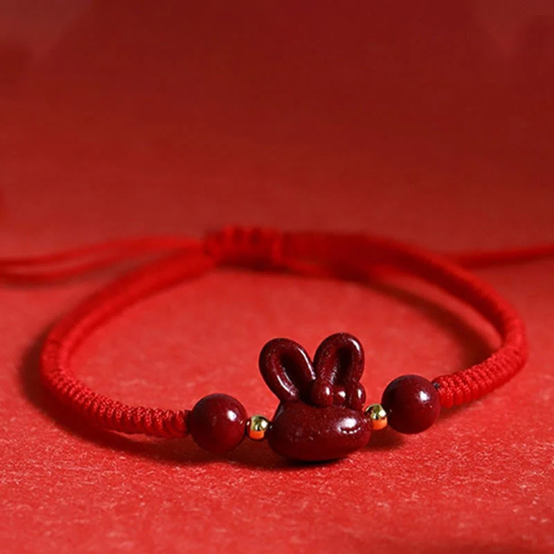 Cinnabar Chinese Zodiac Rabbit Luck Bracelet 14-17cm - Image 9