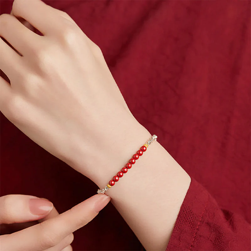 925 Sterling Silver Cinnabar Bracelet with Fu Character Blessing - Image 2