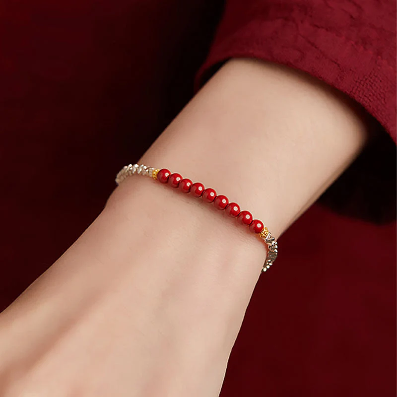925 Sterling Silver Cinnabar Bracelet with Fu Character Blessing - Image 3