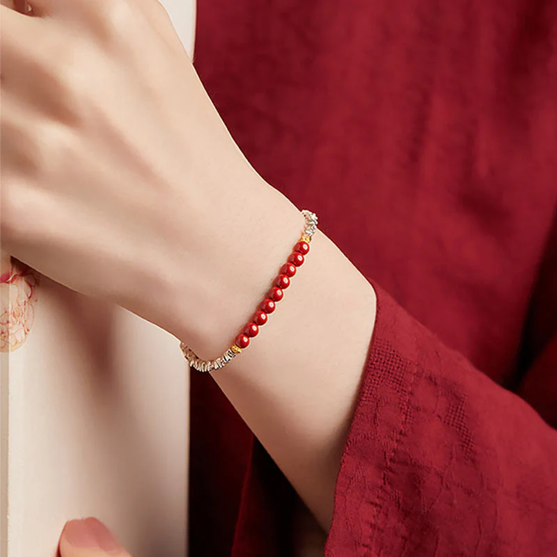 925 Sterling Silver Cinnabar Bracelet with Fu Character Blessing - Image 4