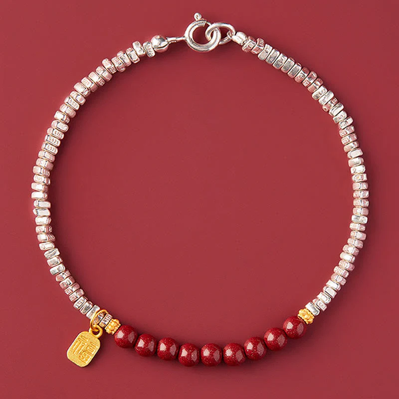925 Sterling Silver Cinnabar Bracelet with Fu Character Blessing - Image 5