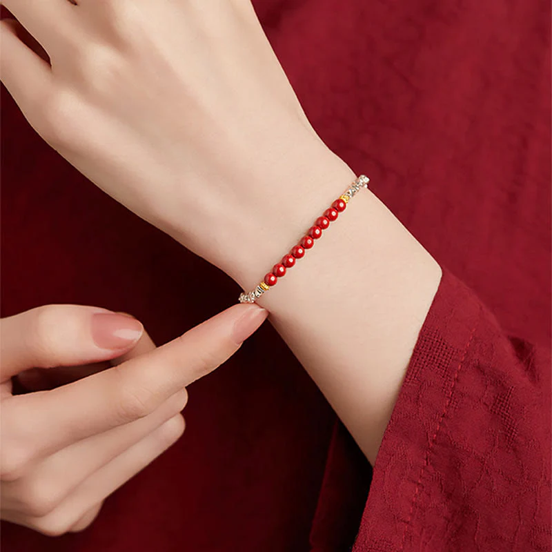 925 Sterling Silver Cinnabar Bracelet with Fu Character Blessing - Image 6