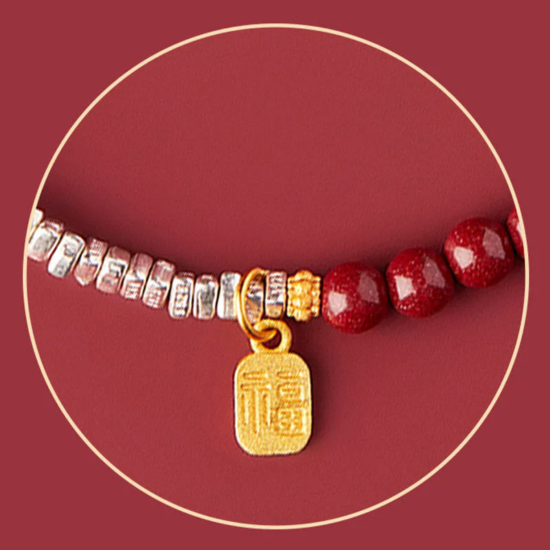 925 Sterling Silver Cinnabar Bracelet with Fu Character Blessing - Image 8