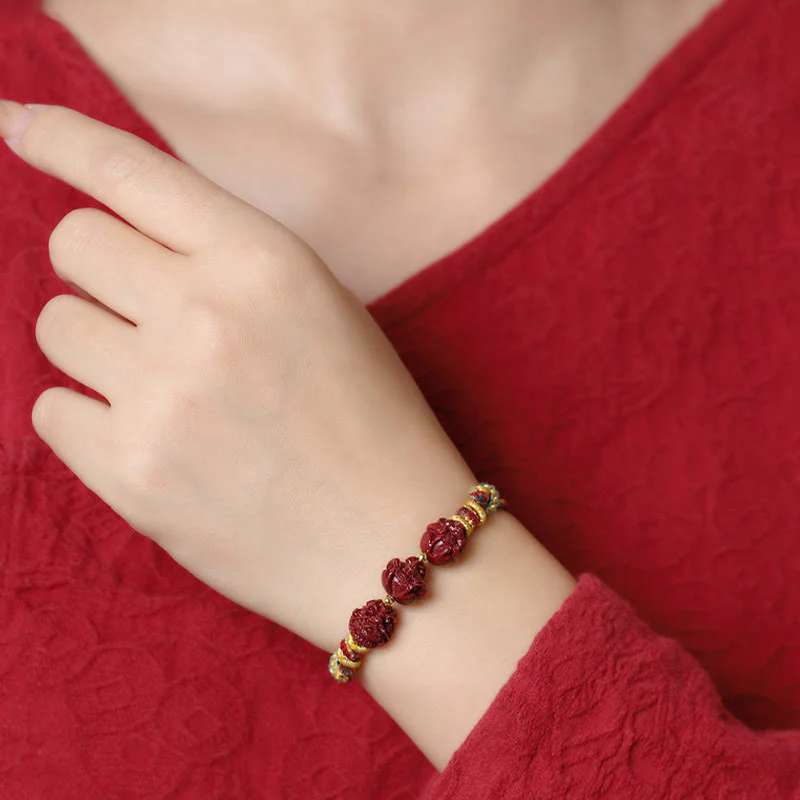 Handmade Cinnabar Chinese Zodiac Bracelet with Dark Red String Blessings - Image 12