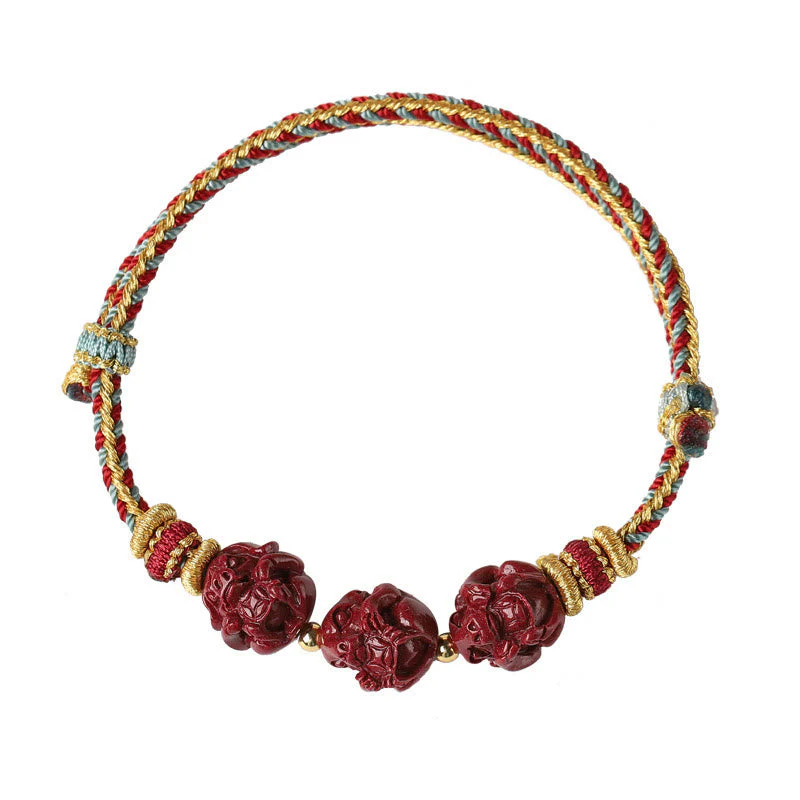 Handmade Cinnabar Chinese Zodiac Bracelet with Dark Red String Blessings - Image 15