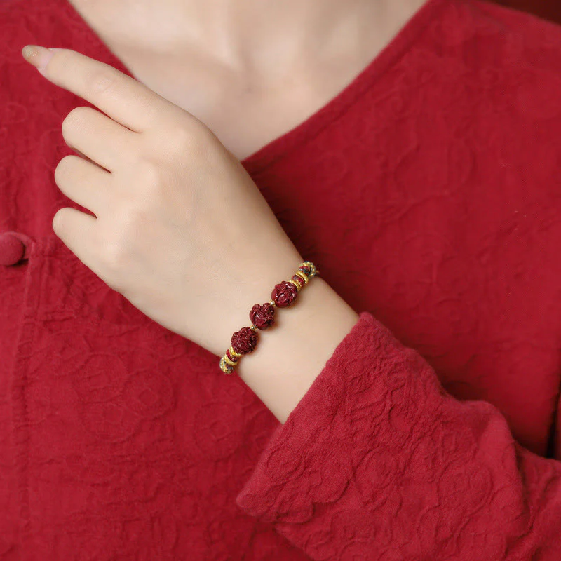 Handmade Cinnabar Chinese Zodiac Bracelet with Dark Red String Blessings - Image 21