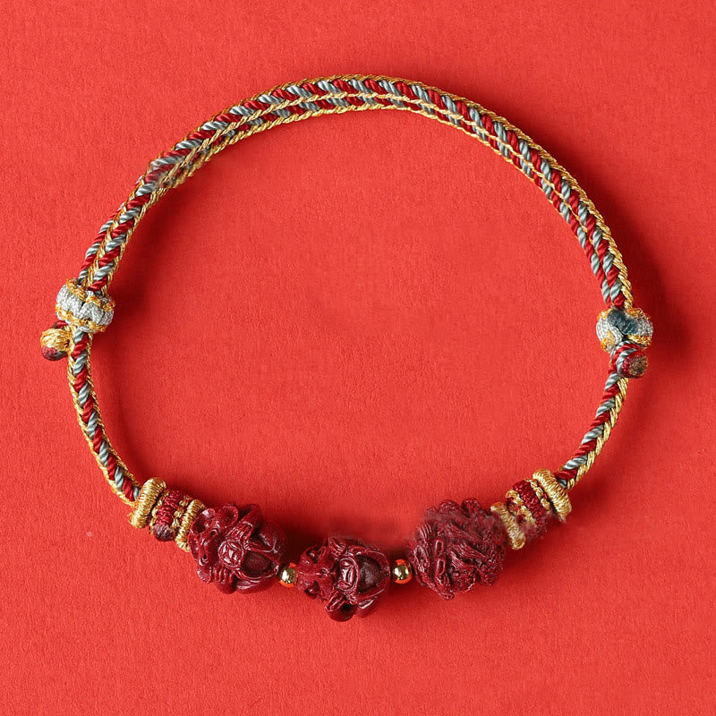 Handmade Cinnabar Chinese Zodiac Bracelet with Dark Red String Blessings - Image 9