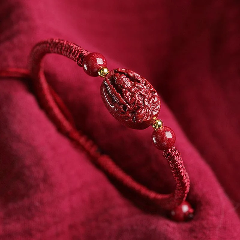 Unisex Cinnabar Chinese Zodiac Buddha Bracelet for Protection - Image 3