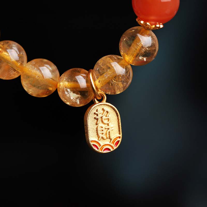 8mm Citrine Red Agate Fortune Charm Bracelet - Image 6
