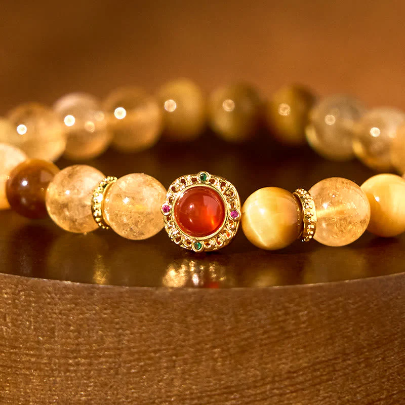 8mm Citrine Tiger Eye Red Agate Generosity Bracelet - Image 5