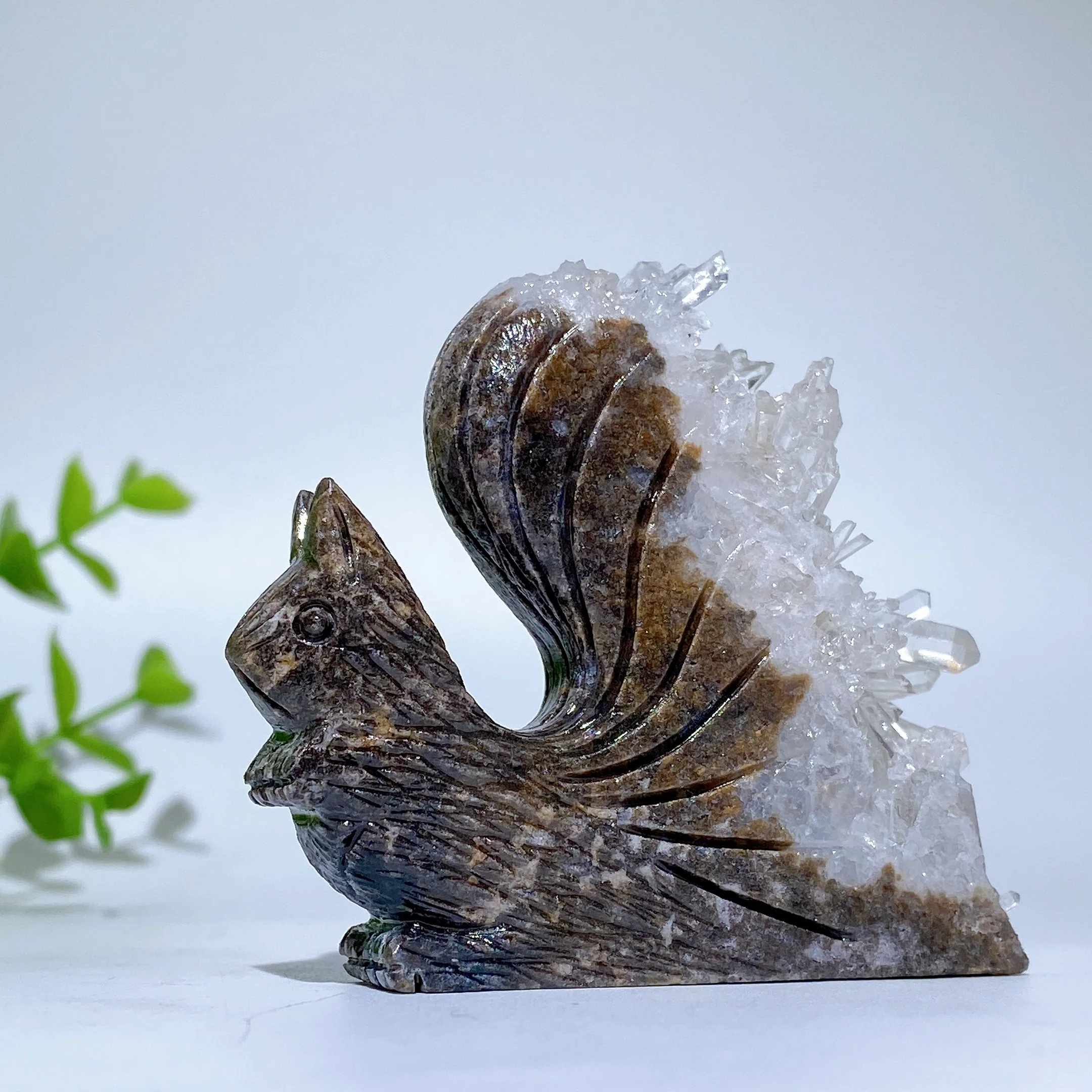 2.3-2.5 inch Clear Quartz Squirrel Crystal Carving - Image 4