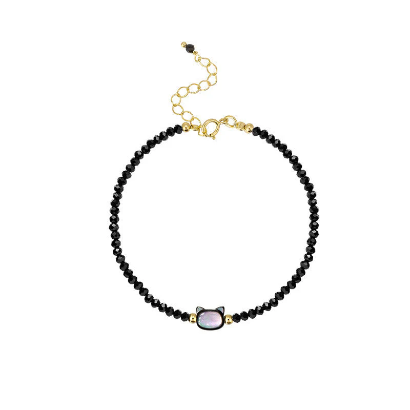 Clear Quartz Bracelet with White Crystal & 14K Gold Plated Healing Cat Charm - Image 10