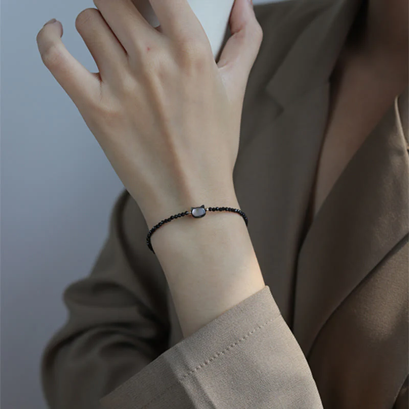 Clear Quartz Bracelet with White Crystal & 14K Gold Plated Healing Cat Charm - Image 7