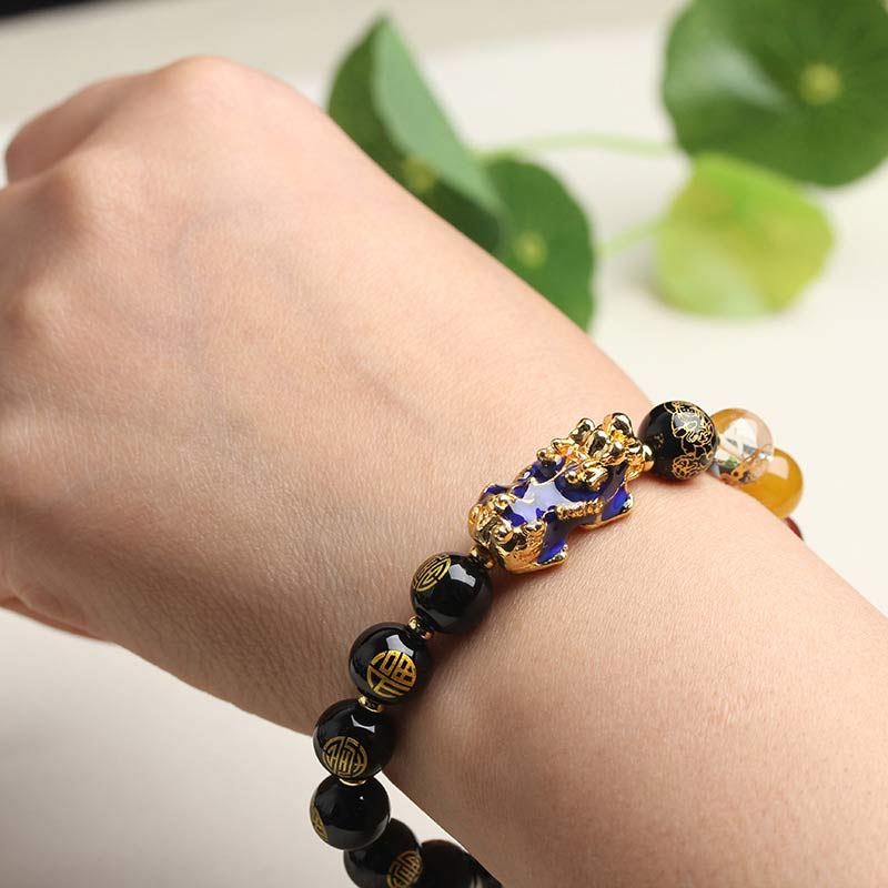 10mm Color-Changing Pixiu Obsidian Luck Bracelet for Feng Shui - Image 5