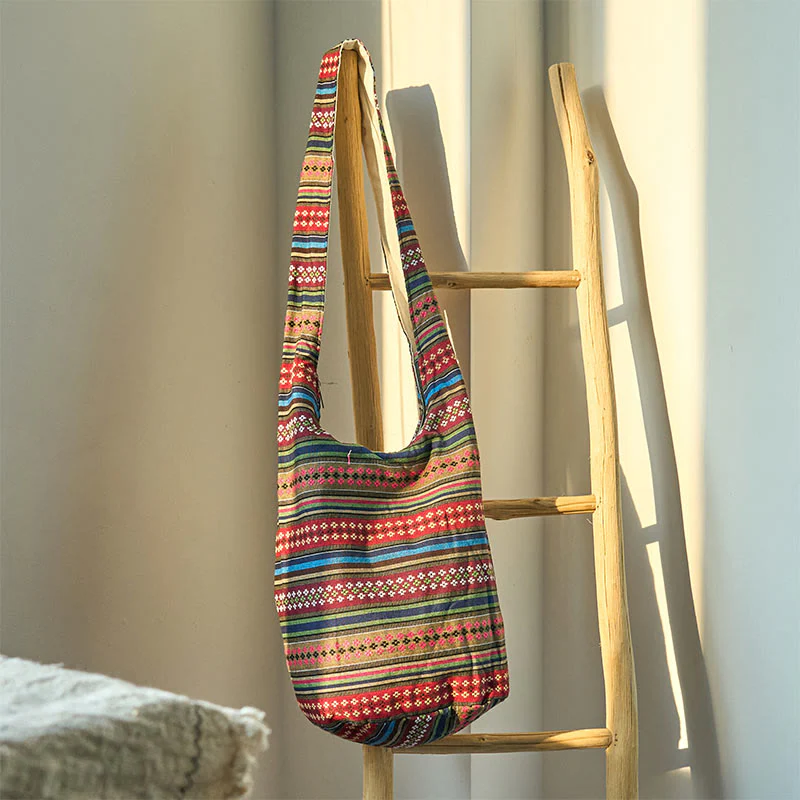 Colored Geometric Cotton Yoga Bag with Stripes Pattern - Image 11