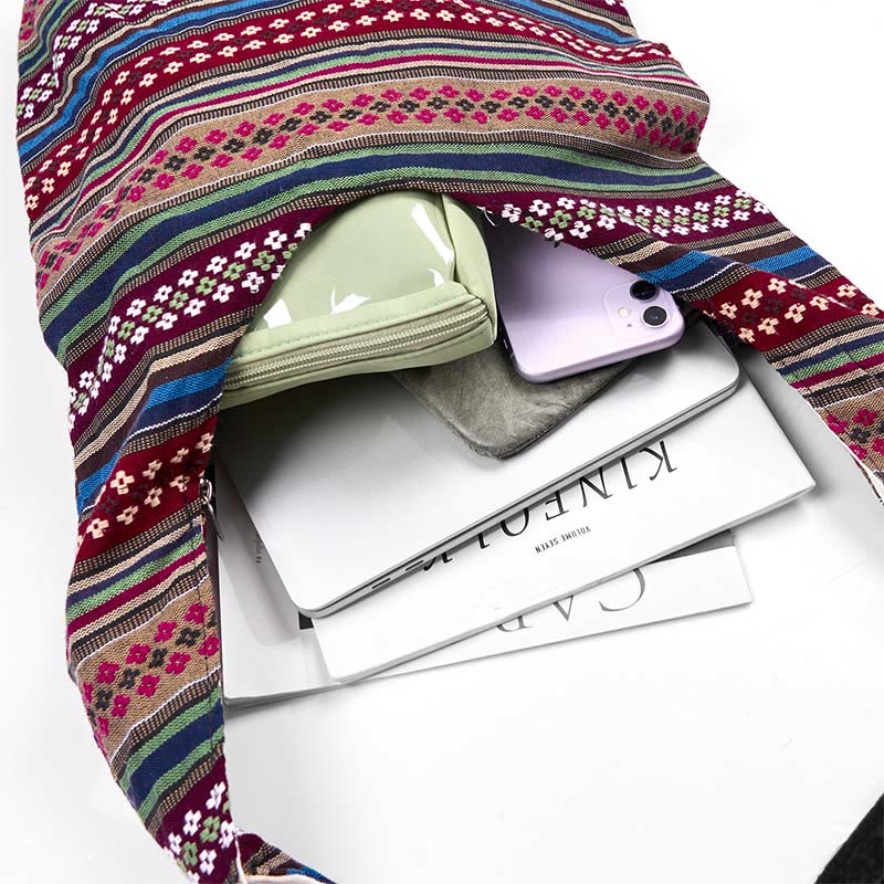 Colored Geometric Cotton Yoga Bag with Stripes Pattern - Image 15