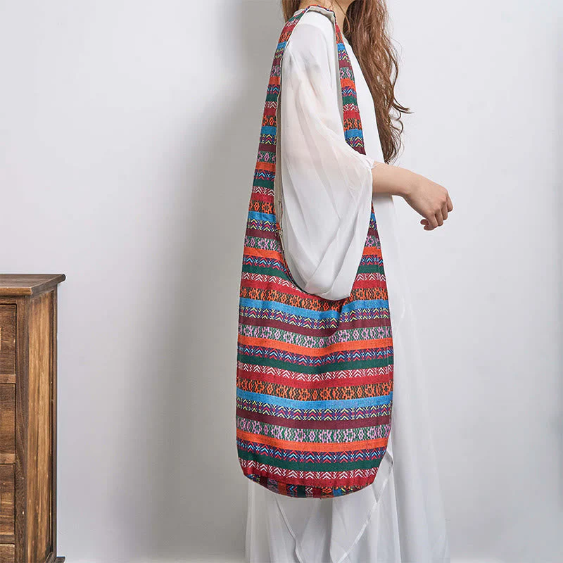 Colored Geometric Cotton Yoga Bag with Stripes Pattern - Image 4
