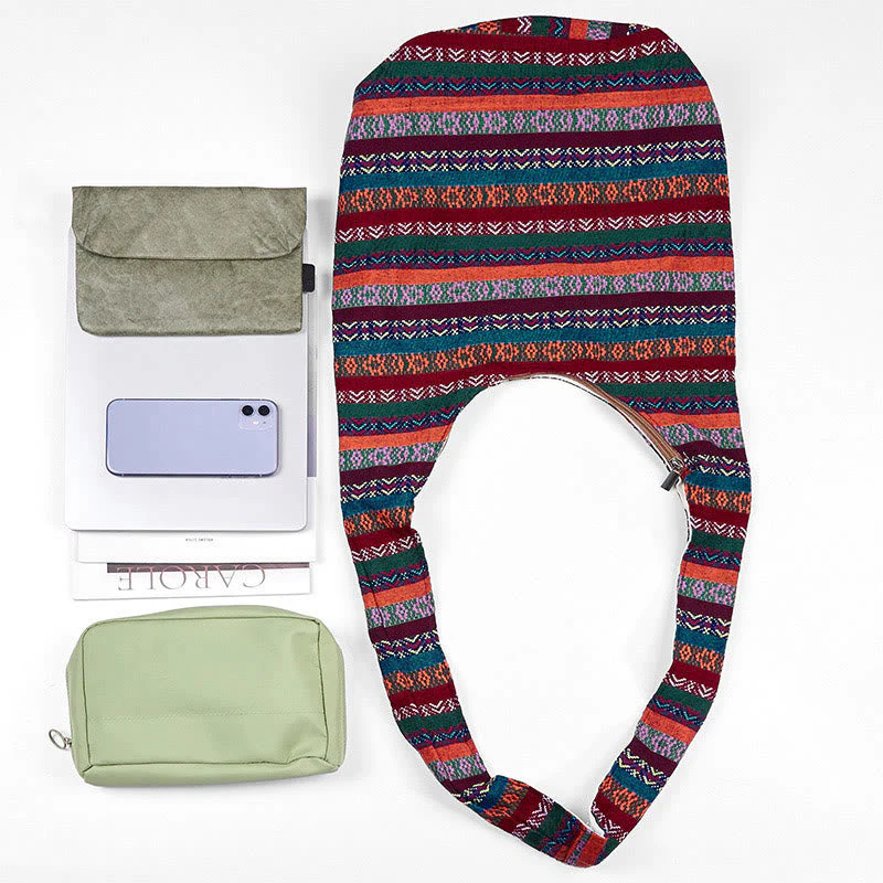 Colored Geometric Cotton Yoga Bag with Stripes Pattern - Image 5