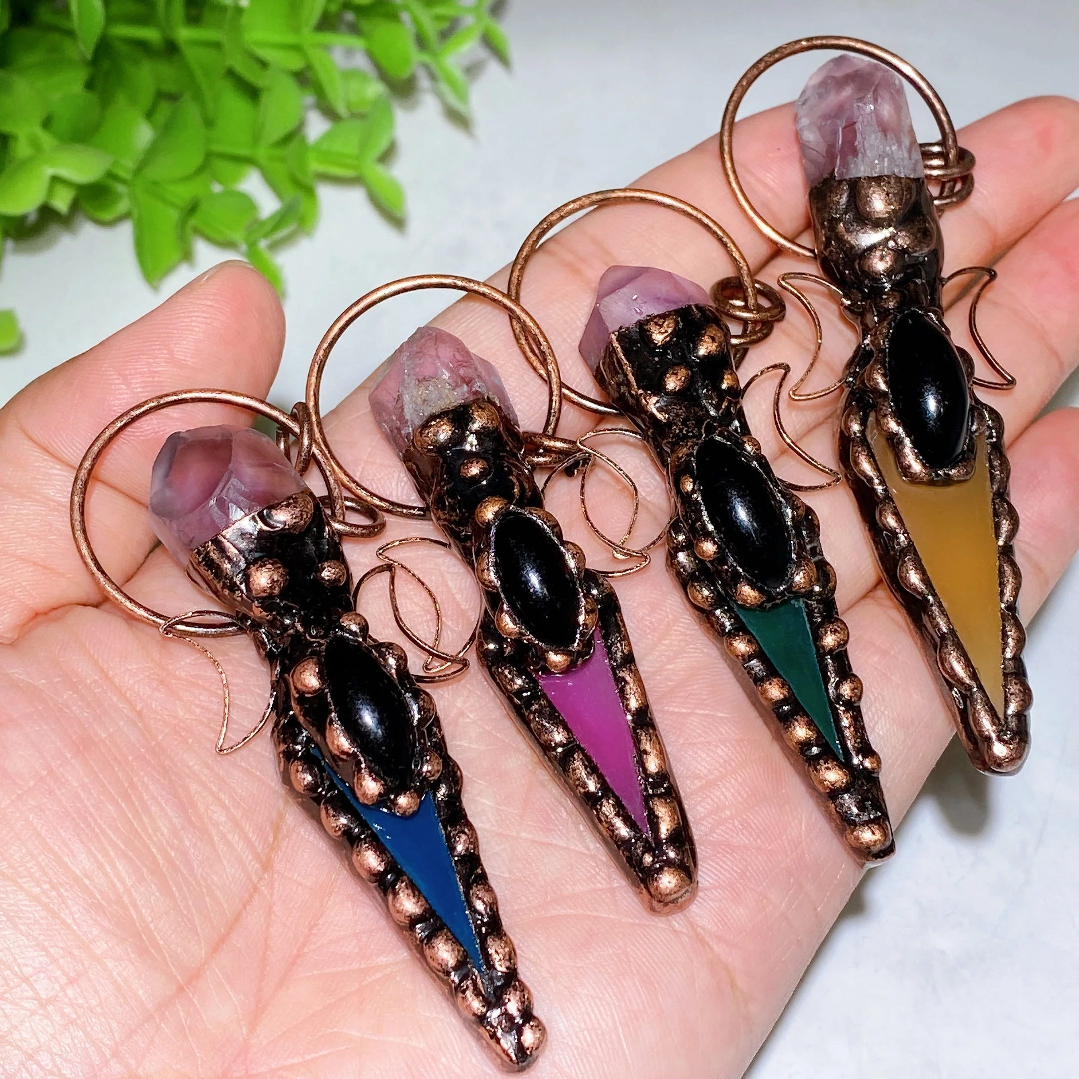 Colorful Agate Amethyst Crystal Pendant 2.7in Healing Jewelry