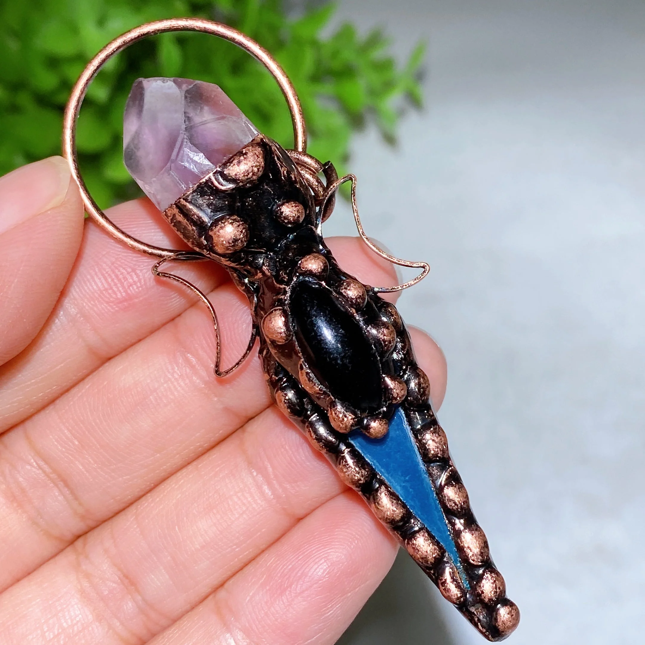 Colorful Agate Amethyst Crystal Pendant 2.7in Healing Jewelry - Image 2