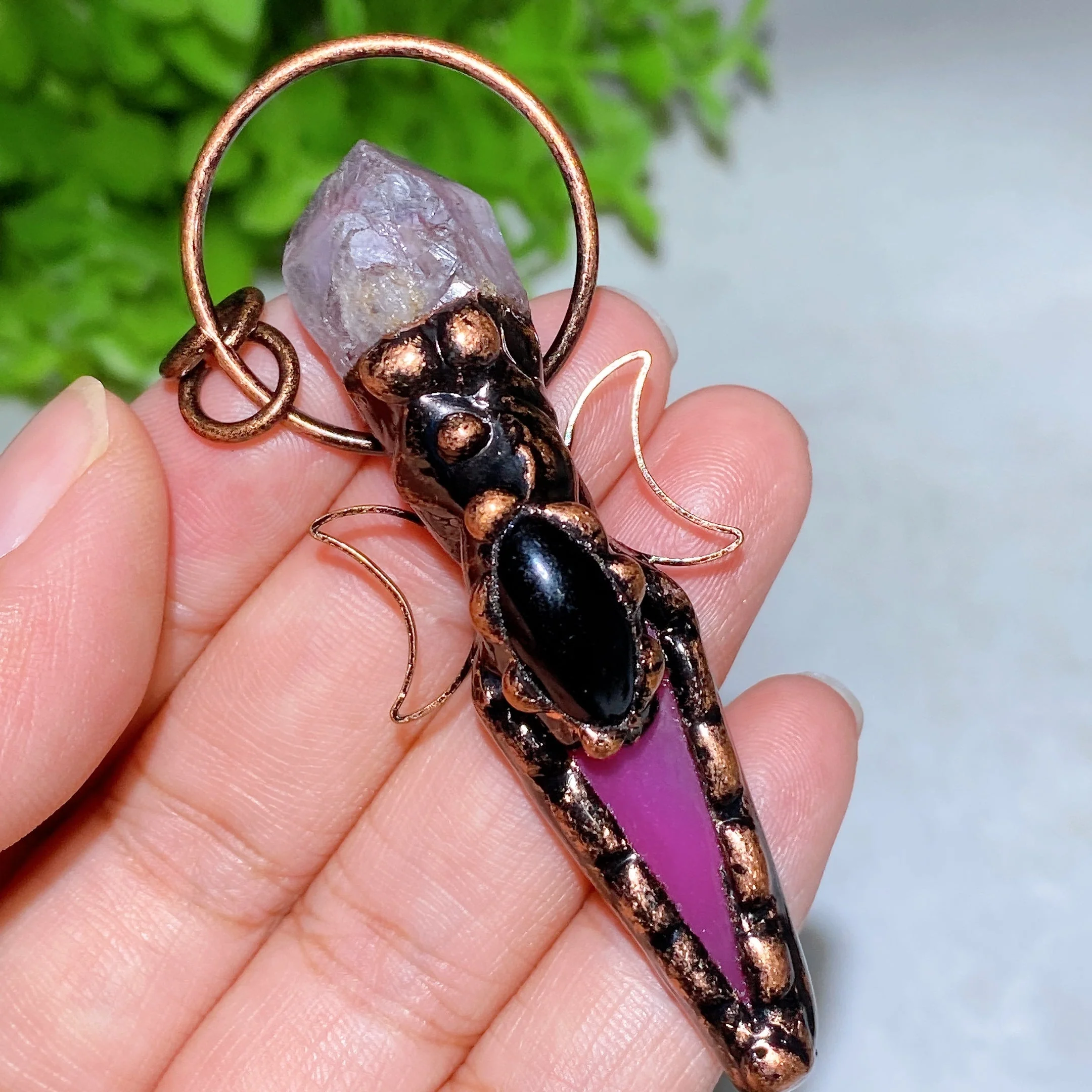 Colorful Agate Amethyst Crystal Pendant 2.7in Healing Jewelry - Image 3