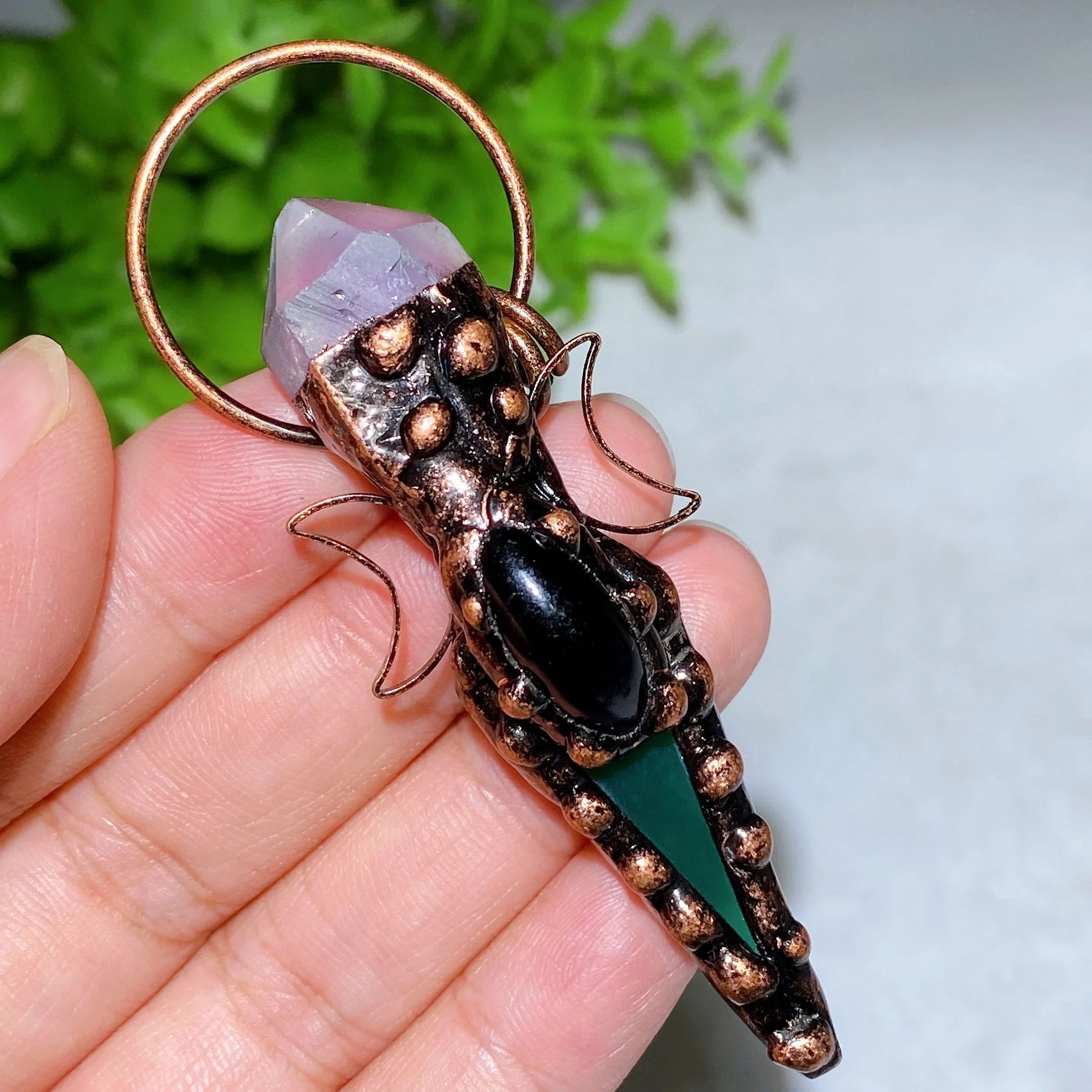 Colorful Agate Amethyst Crystal Pendant 2.7in Healing Jewelry - Image 4