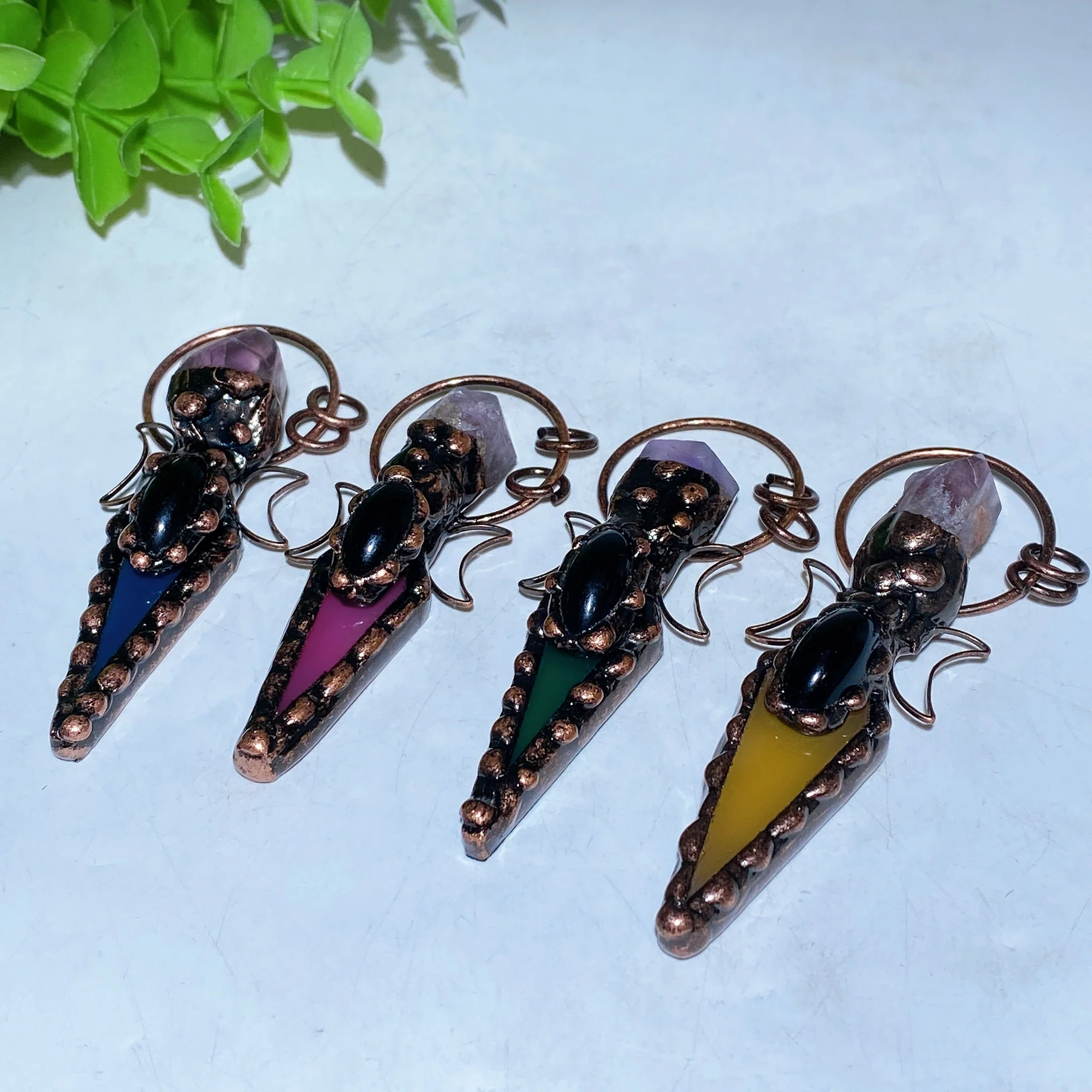 Colorful Agate Amethyst Crystal Pendant 2.7in Healing Jewelry - Image 5