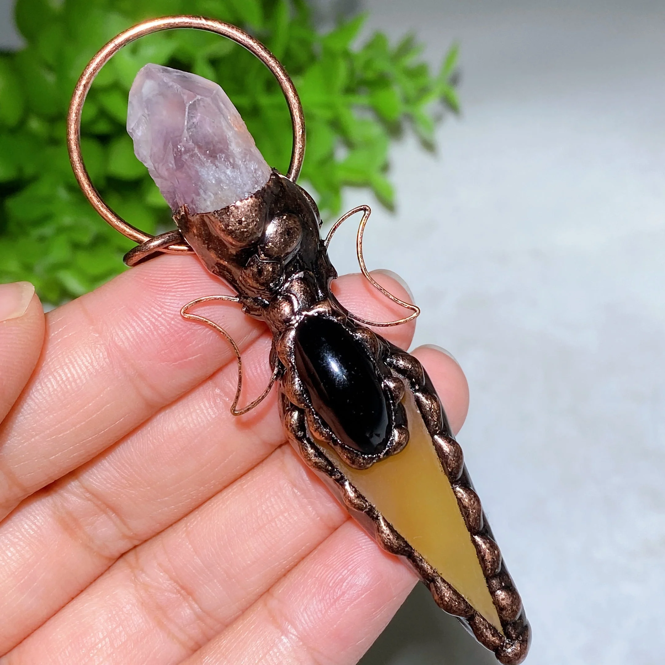 Colorful Agate Amethyst Crystal Pendant 2.7in Healing Jewelry - Image 6
