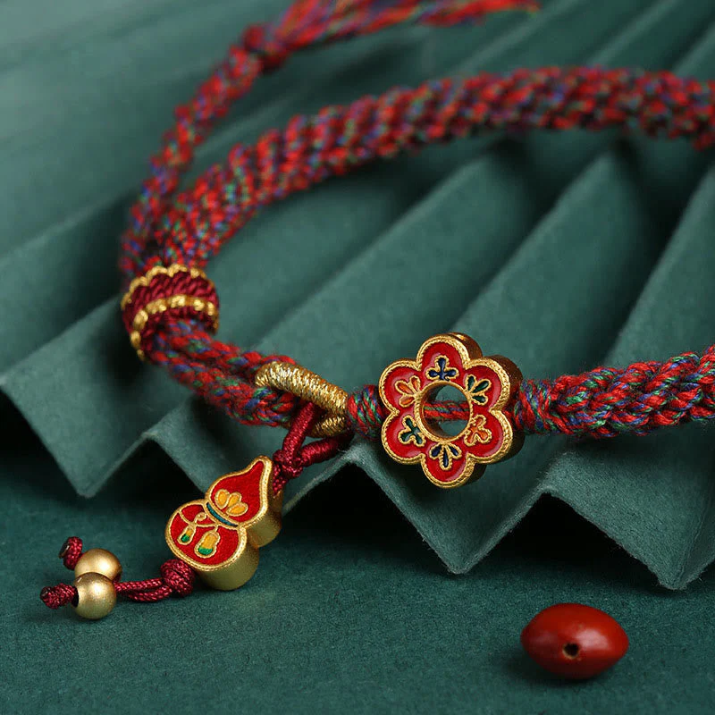 Handmade Colorful Gourd Flower Red String Protection Bracelet - Image 3