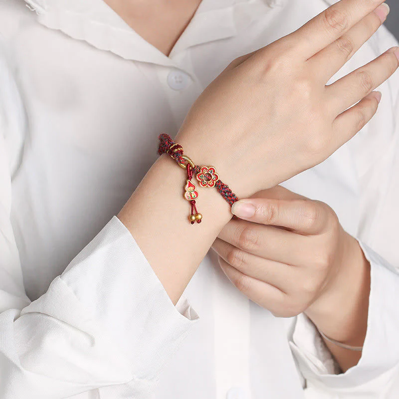 Handmade Colorful Gourd Flower Red String Protection Bracelet - Image 4