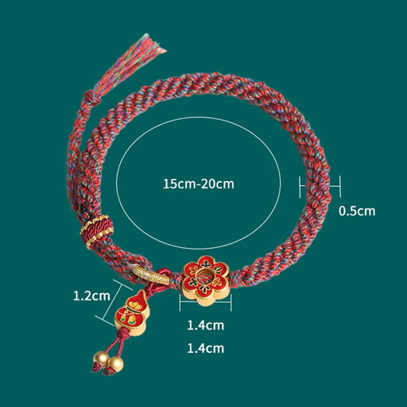 Handmade Colorful Gourd Flower Red String Protection Bracelet - Image 9