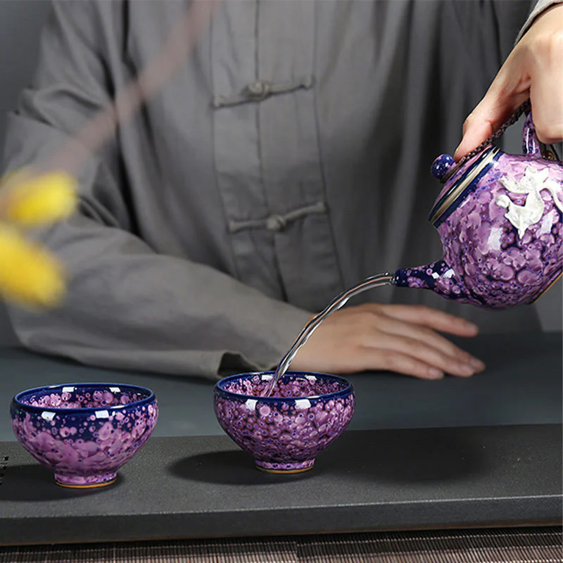 Colorful Iris Flowers Jian Zhan Teacup 110ml Ceramic - Image 8