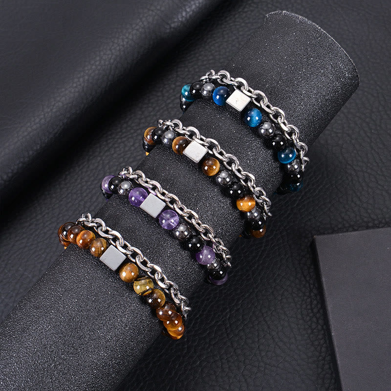 8mm Colorful Tiger Eye Double Wrap Protection Bracelet - Image 19