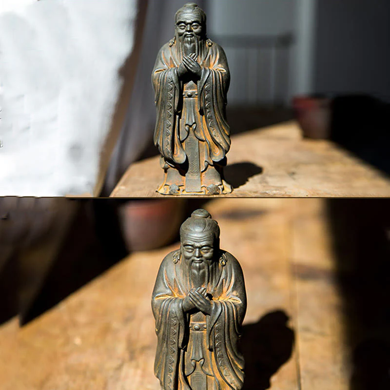 Handmade 14cm Confucius Spiritual Iron Powder Resin Statue - Image 10