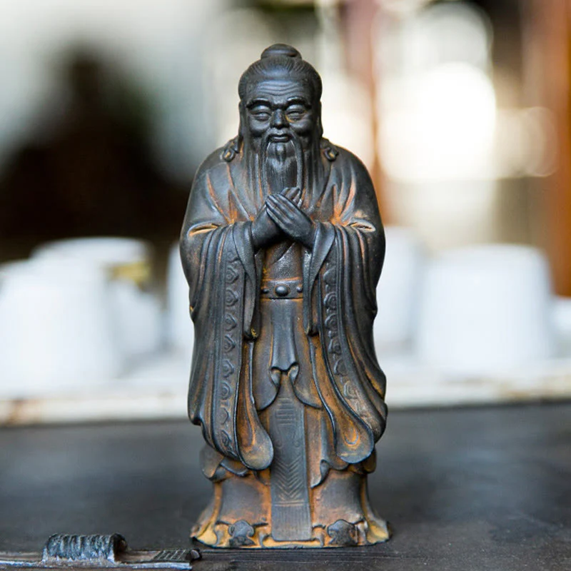 Handmade 14cm Confucius Spiritual Iron Powder Resin Statue - Image 11