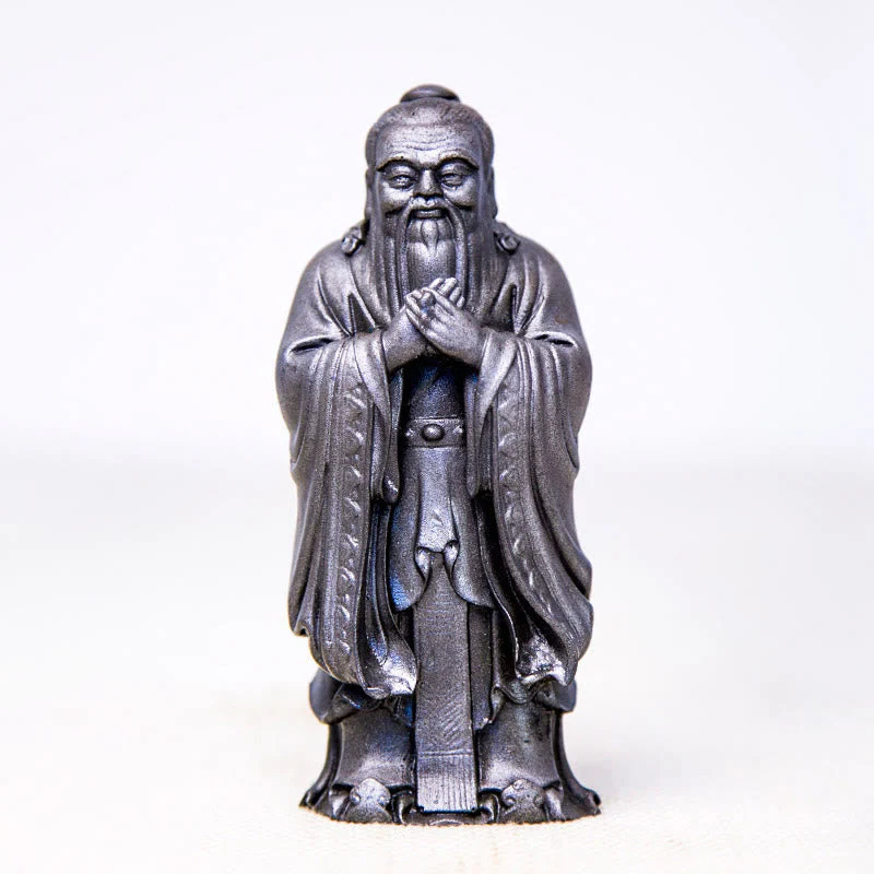 Handmade 14cm Confucius Spiritual Iron Powder Resin Statue - Image 14