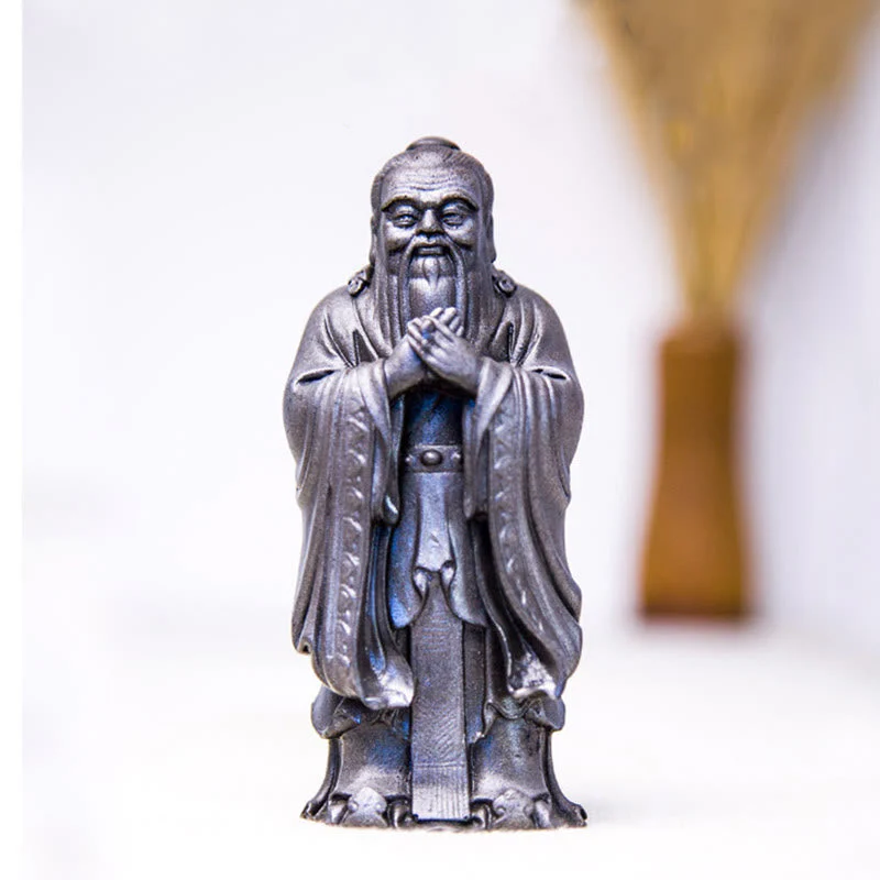 Handmade 14cm Confucius Spiritual Iron Powder Resin Statue - Image 15