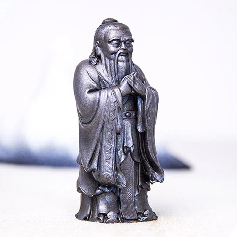 Handmade 14cm Confucius Spiritual Iron Powder Resin Statue - Image 16