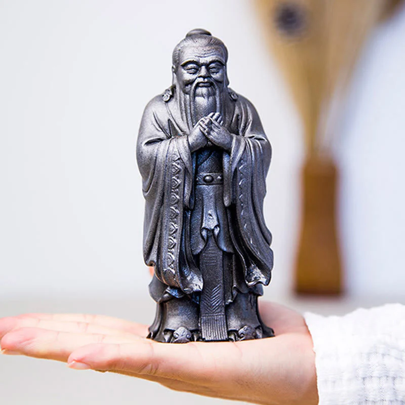 Handmade 14cm Confucius Spiritual Iron Powder Resin Statue - Image 18
