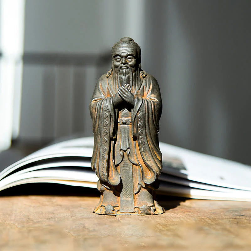 Handmade 14cm Confucius Spiritual Iron Powder Resin Statue - Image 2