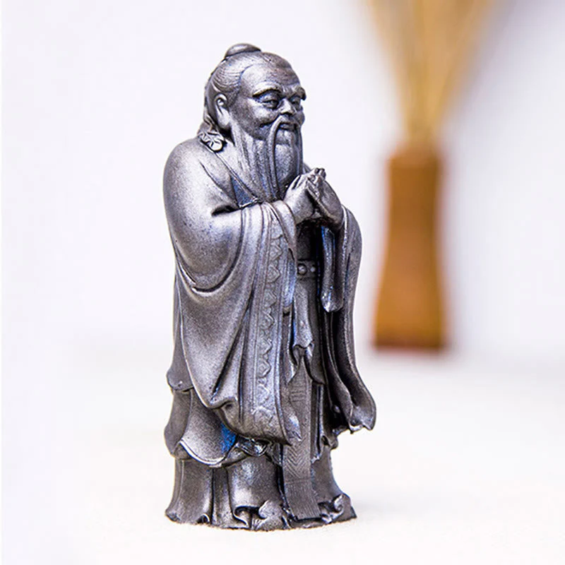 Handmade 14cm Confucius Spiritual Iron Powder Resin Statue - Image 23