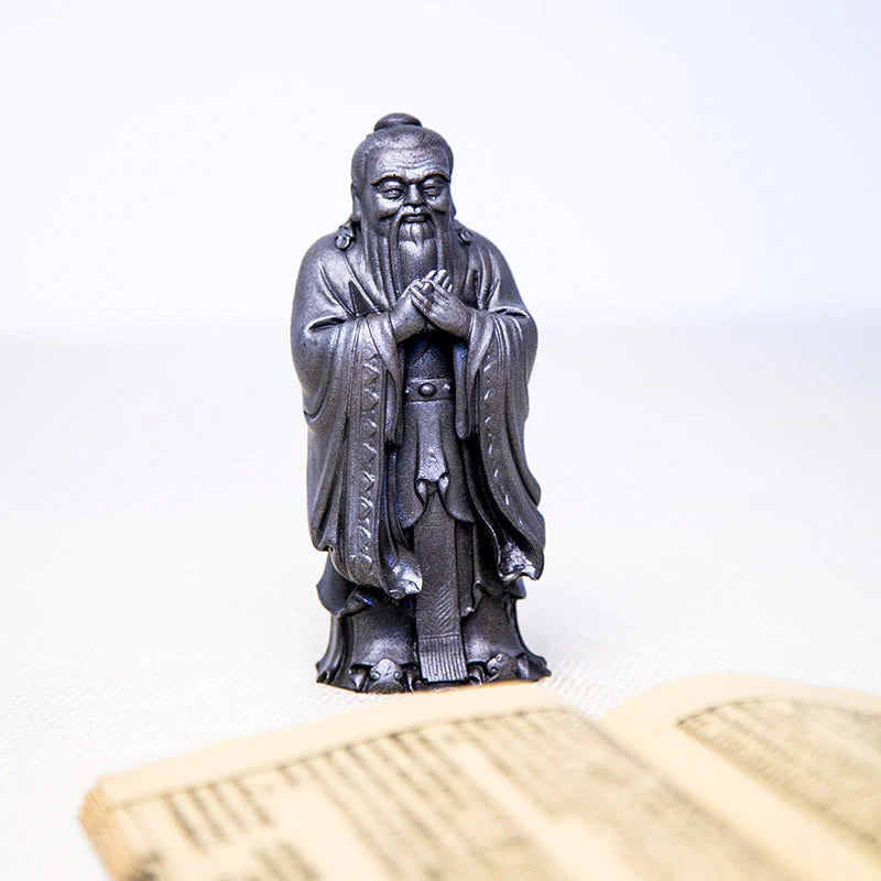 Handmade 14cm Confucius Spiritual Iron Powder Resin Statue - Image 26