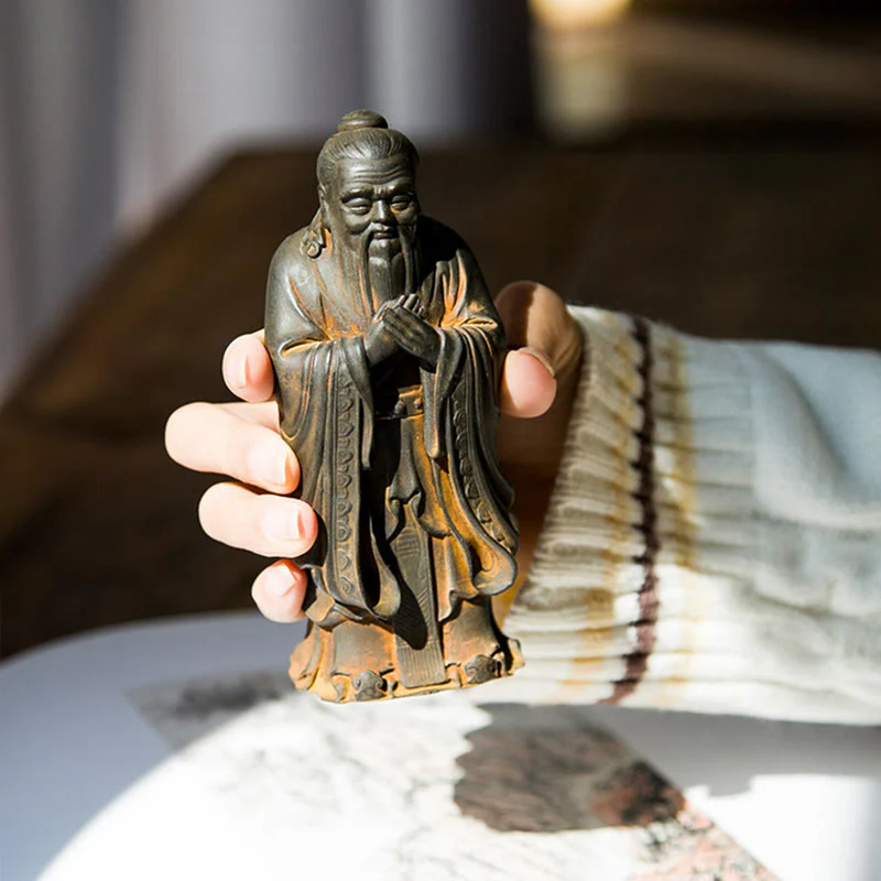 Handmade 14cm Confucius Spiritual Iron Powder Resin Statue - Image 3