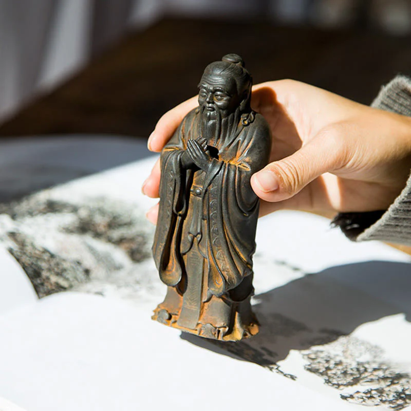 Handmade 14cm Confucius Spiritual Iron Powder Resin Statue - Image 4