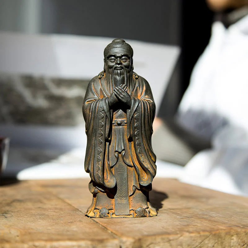 Handmade 14cm Confucius Spiritual Iron Powder Resin Statue - Image 7
