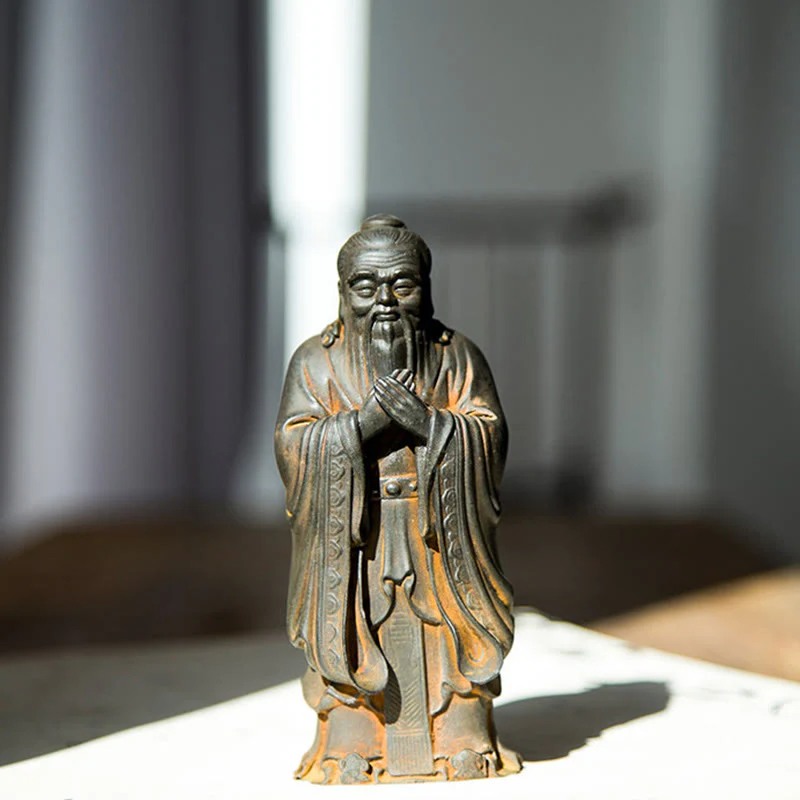 Handmade 14cm Confucius Spiritual Iron Powder Resin Statue - Image 8